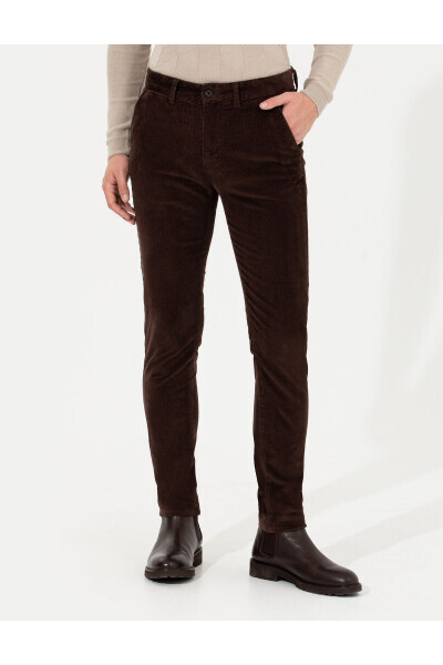 Dark brown slim fit canvas trousers - PIERRE CARDIN (1)
