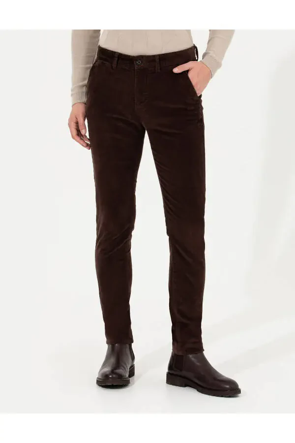 Dark brown slim fit canvas trousers - 9
