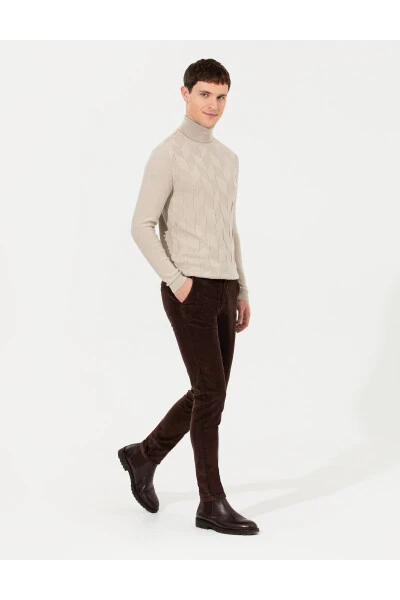 Dark brown slim fit canvas trousers - PIERRE CARDIN