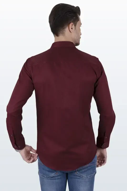 Dark Burgundy Baklava Pattern Slim Fit Gift Boxed Men's Shirt - 6