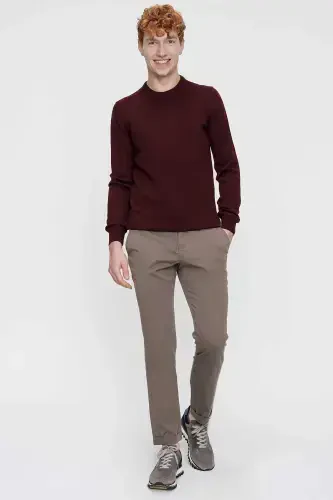 Dark Burgundy Basic Dynamic Fit Relaxed Fit Crew Neck Knit Sweater - 4