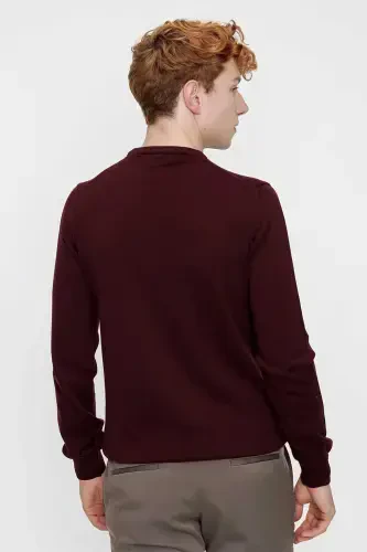 Dark Burgundy Basic Dynamic Fit Relaxed Fit Crew Neck Knit Sweater - 6