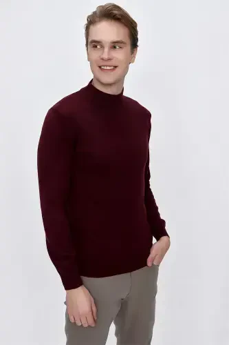 Dark Burgundy Basic Dynamic Fit Relaxed Fit Half Turtleneck Knit Sweater - 4