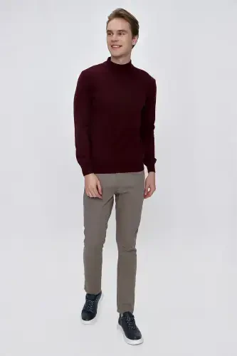 Dark Burgundy Basic Dynamic Fit Relaxed Fit Half Turtleneck Knit Sweater - 5