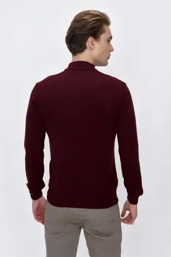 Dark Burgundy Basic Dynamic Fit Relaxed Fit Half Turtleneck Knit Sweater - 7