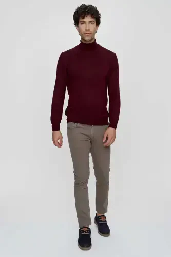 Dark Burgundy Basic Dynamic Fit Relaxed Fit Turtleneck Knit Sweater - 6