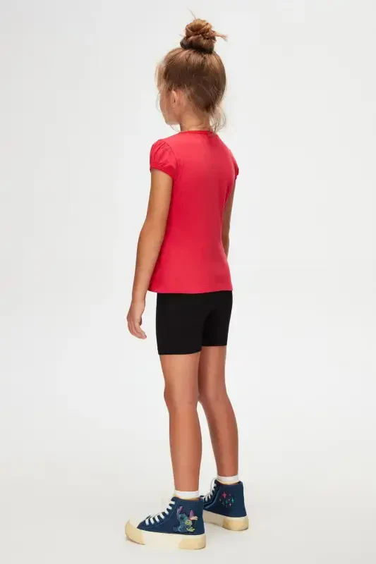 Dark Fuchsia Basic Girls' Crew Neck Watermelon Sleeve T-shirt-RASPBERRY - 4