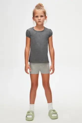 Dark Gray Basic Girl's Crew Neck Watermelon Sleeve T-Shirt-Gray 5 - 1