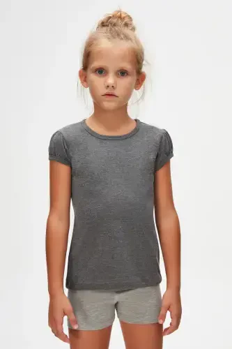 Dark Gray Basic Girl's Crew Neck Watermelon Sleeve T-Shirt-Gray 5 - LOVETTI (1)
