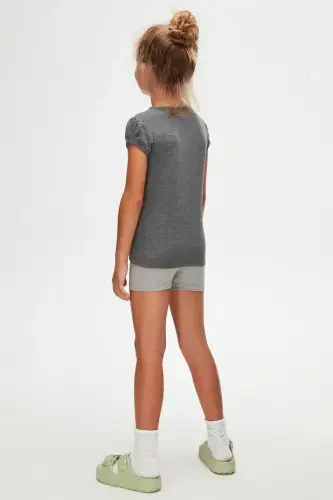 Dark Gray Basic Girl's Crew Neck Watermelon Sleeve T-Shirt-Gray 5 - 4