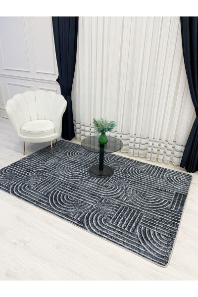 Dark Gray Embossed Look Latex Leather Base Rug - 3