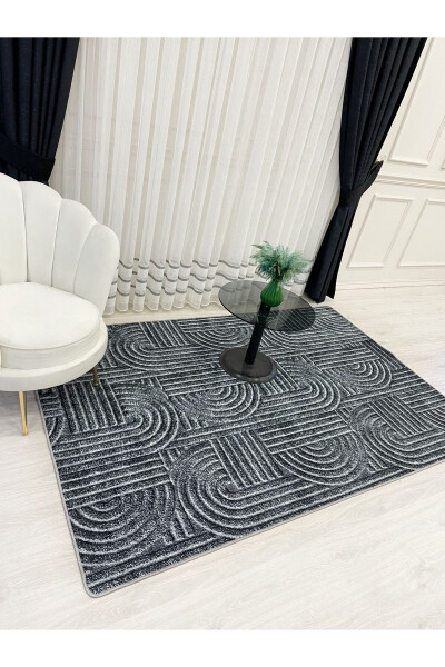 Dark Gray Embossed Look Latex Leather Base Rug 