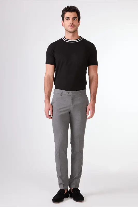 Dark Gray Mens Extra Slim Fit Melange Pattern Classic Pants - 1
