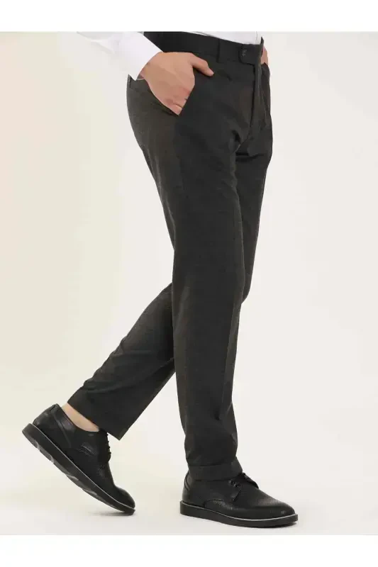 Dark Gray Men's Regular Fit Plain Classic Trousers - 97753-K.GRİ - 2