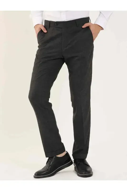 Dark Gray Men's Regular Fit Plain Classic Trousers - 97753-K.GRİ - 4