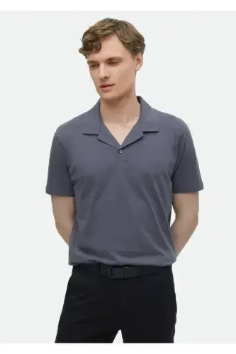 Dark Gray Plain Polo Neck 100% Cotton T-Shirt - 1