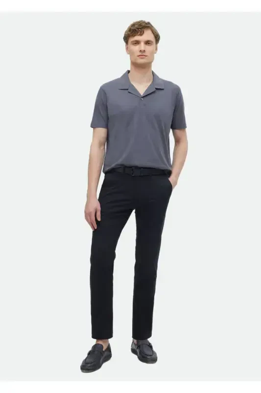 Dark Gray Plain Polo Neck 100% Cotton T-Shirt - 2