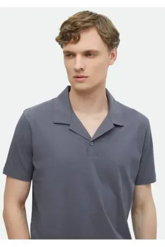 Dark Gray Plain Polo Neck 100% Cotton T-Shirt - 3