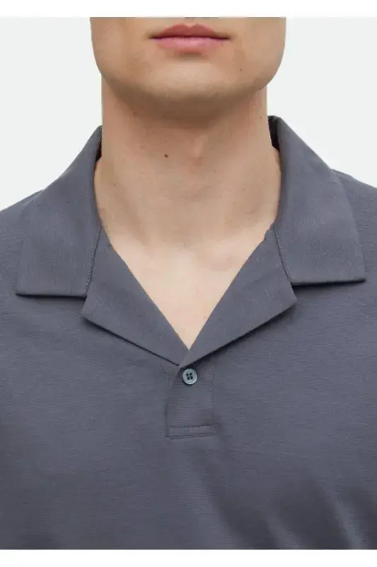 Dark Gray Plain Polo Neck 100% Cotton T-Shirt - 4