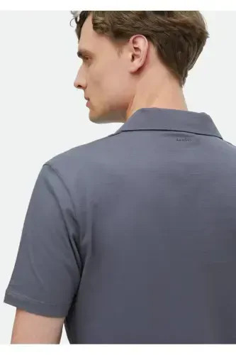 Dark Gray Plain Polo Neck 100% Cotton T-Shirt - 5