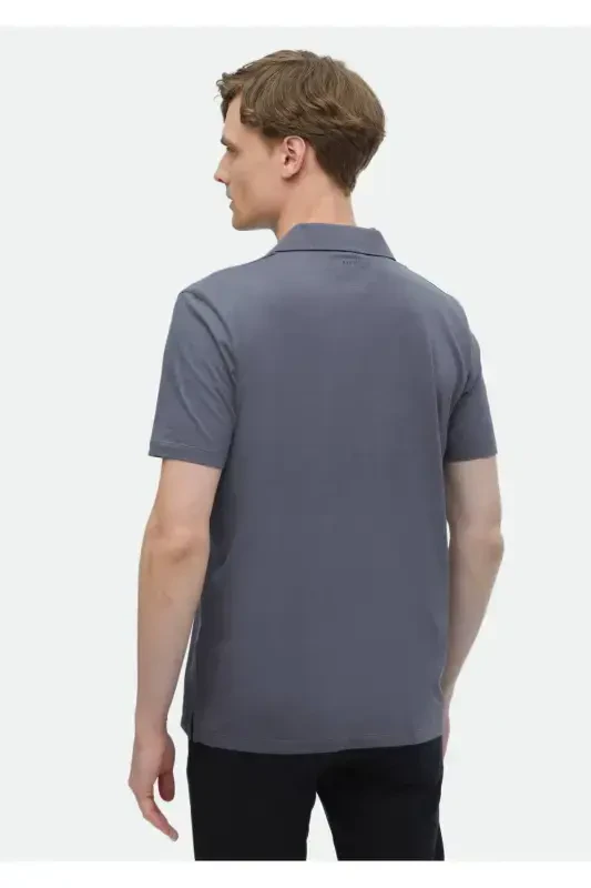 Dark Gray Plain Polo Neck 100% Cotton T-Shirt - 6