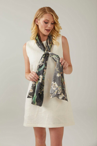 Dark Gray Van Gogh Almond Blossoms 50x170 Satin Silk Scarf - DERIDERIM