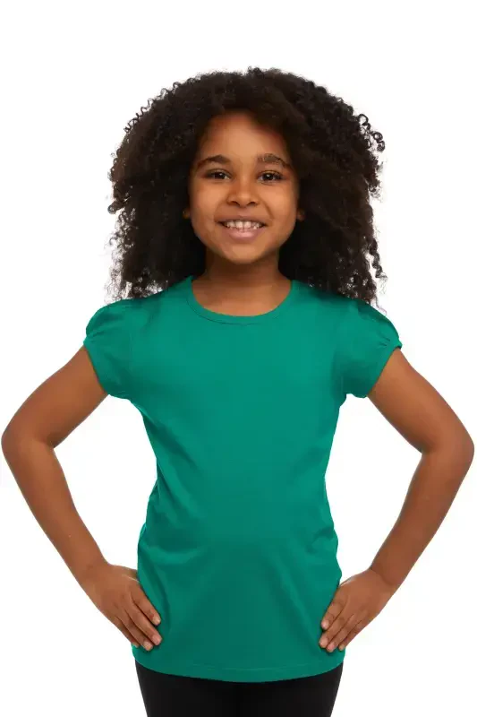 Dark Green Basic Girls' Crew Neck Watermelon Sleeve T-shirt-DYNASTY GREEN - 1