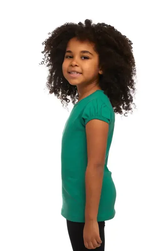 Dark Green Basic Girls' Crew Neck Watermelon Sleeve T-shirt-DYNASTY GREEN - 2