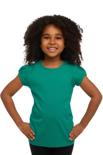 Dark Green Basic Girls' Crew Neck Watermelon Sleeve T-shirt-DYNASTY GREEN 