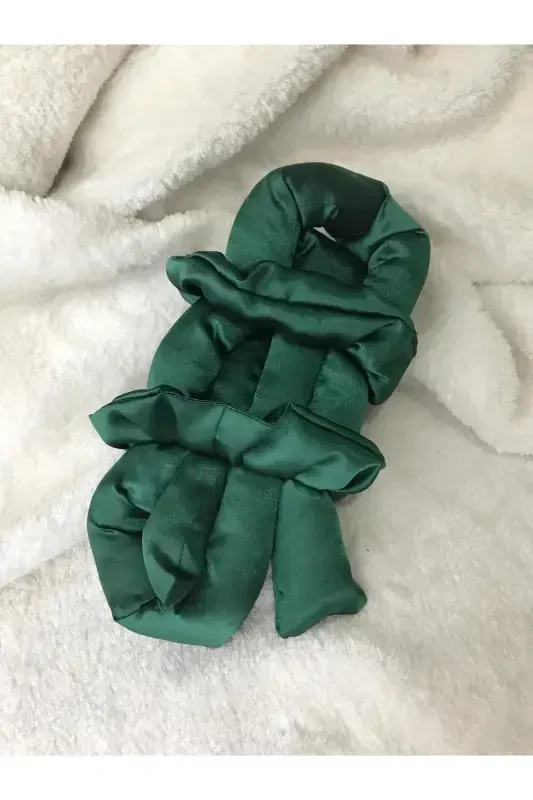 Dark Green Heatless Hair Styling Hair Curler Satin Scrunchie Set-Green - 3