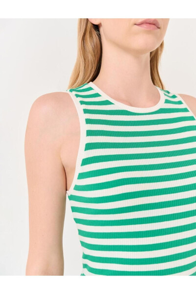 Dark Green Henley Sleeveless Striped Tank Top - 20