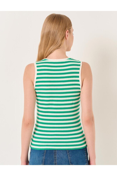 Dark Green Henley Sleeveless Striped Tank Top - 23