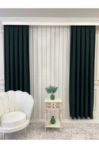 Dark Green - Jacquard Base Self-Patterned 1/2.5 Pleat Curtain-Green - 4