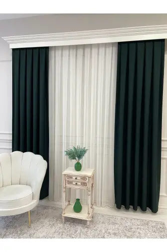Dark Green - Jacquard Base Self-Patterned 1/2.5 Pleat Curtain-Green - 6
