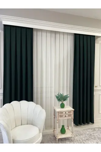 Dark Green - Jacquard Base Self-Patterned 1/2.5 Pleat Curtain-Green - 7