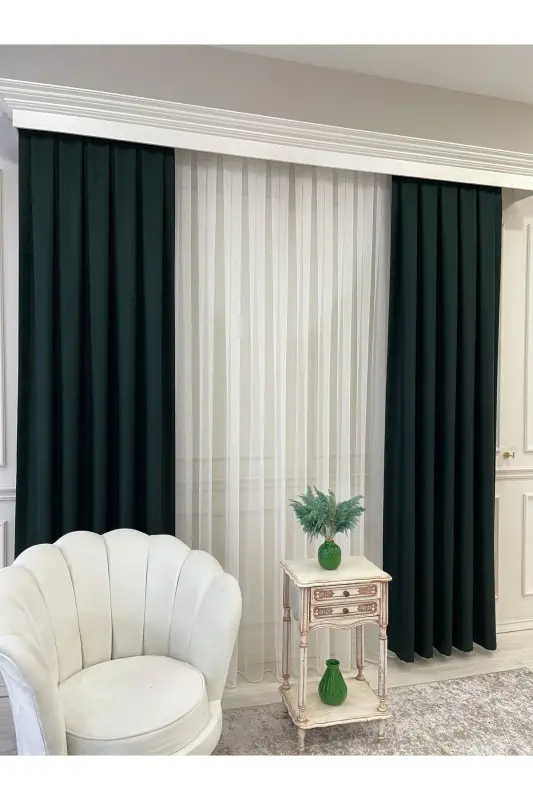 Dark Green - Jacquard Base Self-Patterned 1/2.5 Pleat Curtain-Green - 7