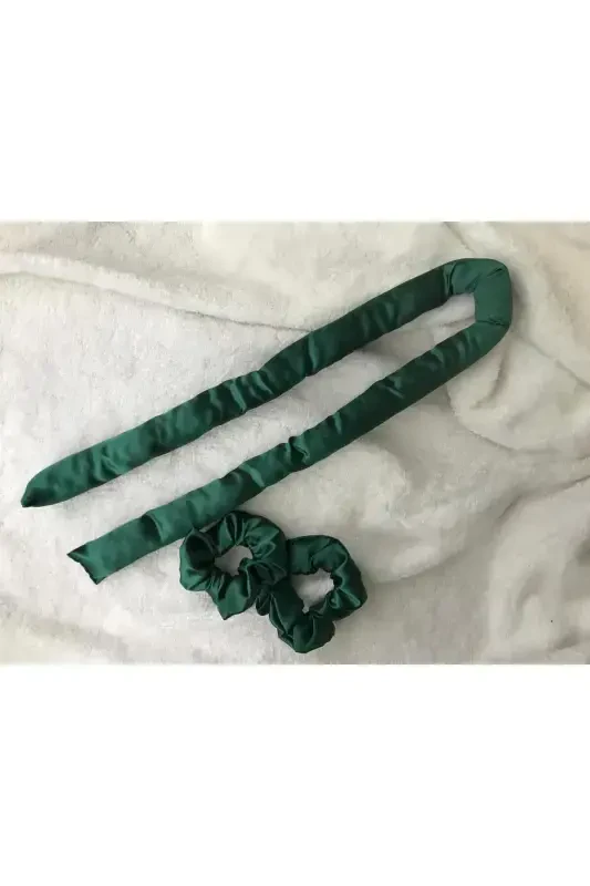 Dark Green No Heat Hair Styling Set Satin Hair Sausage Hair Curler Set Hair Styler-Dark Green - 2