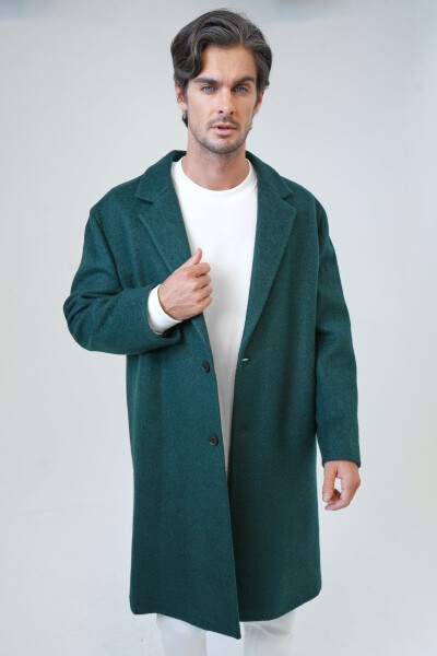 Dark green, oversized fit wool, single breasted cashmere coat. - 1