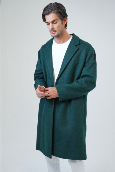 Dark green, oversized fit wool, single breasted cashmere coat. - 2