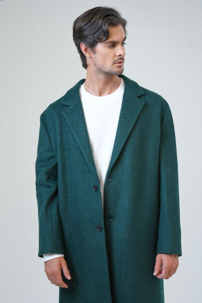 Dark green, oversized fit wool, single breasted cashmere coat. - 3