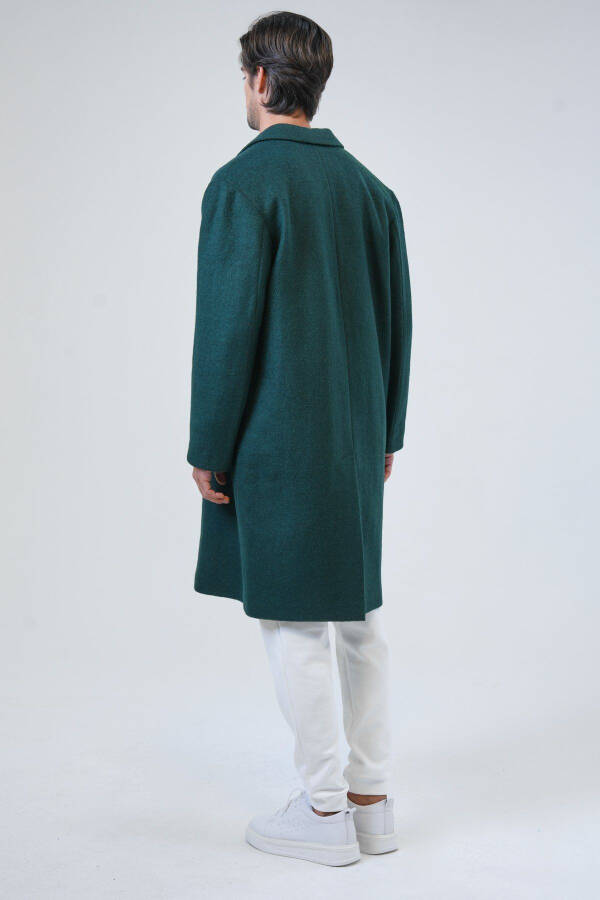 Dark green, oversized fit wool, single breasted cashmere coat. - 5