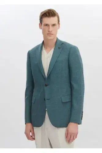 Dark Green Solid Regular Fit Wool Blend Jacket - 3