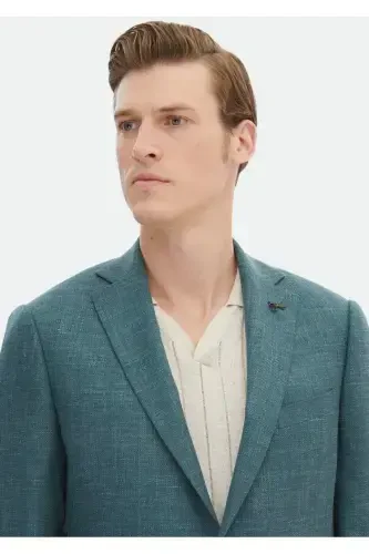 Dark Green Solid Regular Fit Wool Blend Jacket - 4