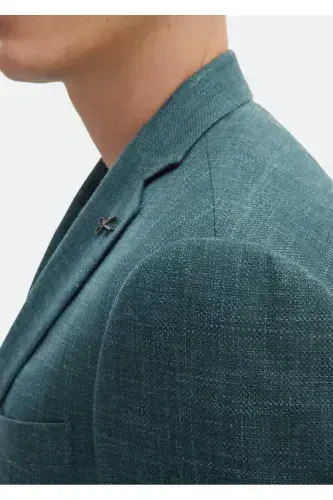 Dark Green Solid Regular Fit Wool Blend Jacket - 5