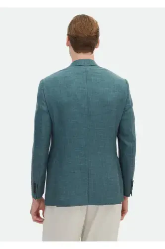 Dark Green Solid Regular Fit Wool Blend Jacket - 6