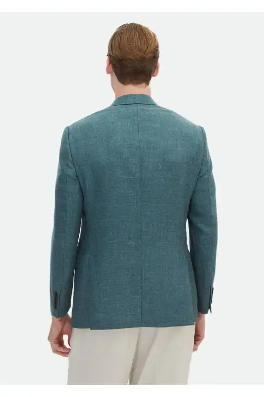 Dark Green Solid Regular Fit Wool Blend Jacket - 6