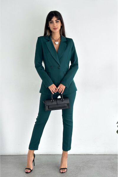 Dark Green Wrap Blazer Jacket Carrot Pants Suit Dress - 1