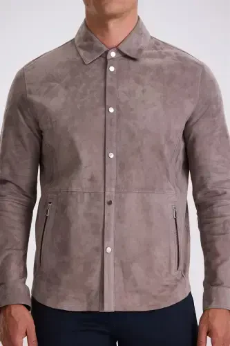 Dark Grey Comfort Fit Shirt Collar Buttoned Jacket - 3
