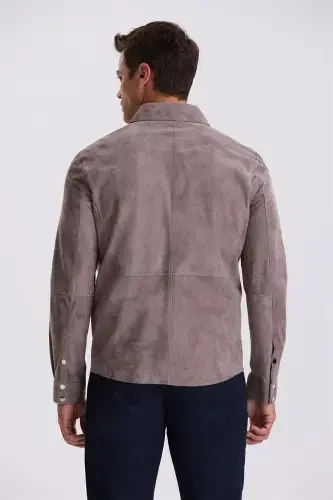 Dark Grey Comfort Fit Shirt Collar Buttoned Jacket - 4