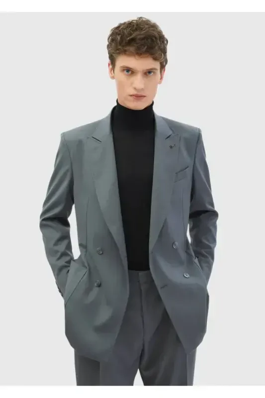 Dark Grey Striped Comfort Fit %100 Wool Suit - 3